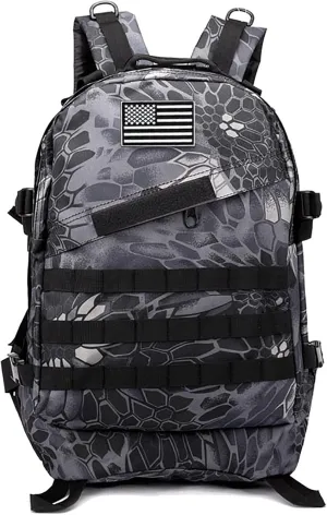 LIMHOO Camo Backpack, 40L Military Tactical Backpack, Hiking Trekking Rucksack with USA Flag Patch (Python Black)