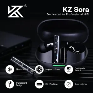 Linsoul KZ Sora TWS Wireless Earbuds, Super Linear Wideband Internal Magnetic Driver IEM, Bluetooth 5.4 HiFi in Ear Monitor, 25H Playtime, SBC AAC Dual Modes Earphones for Musician Audiophile