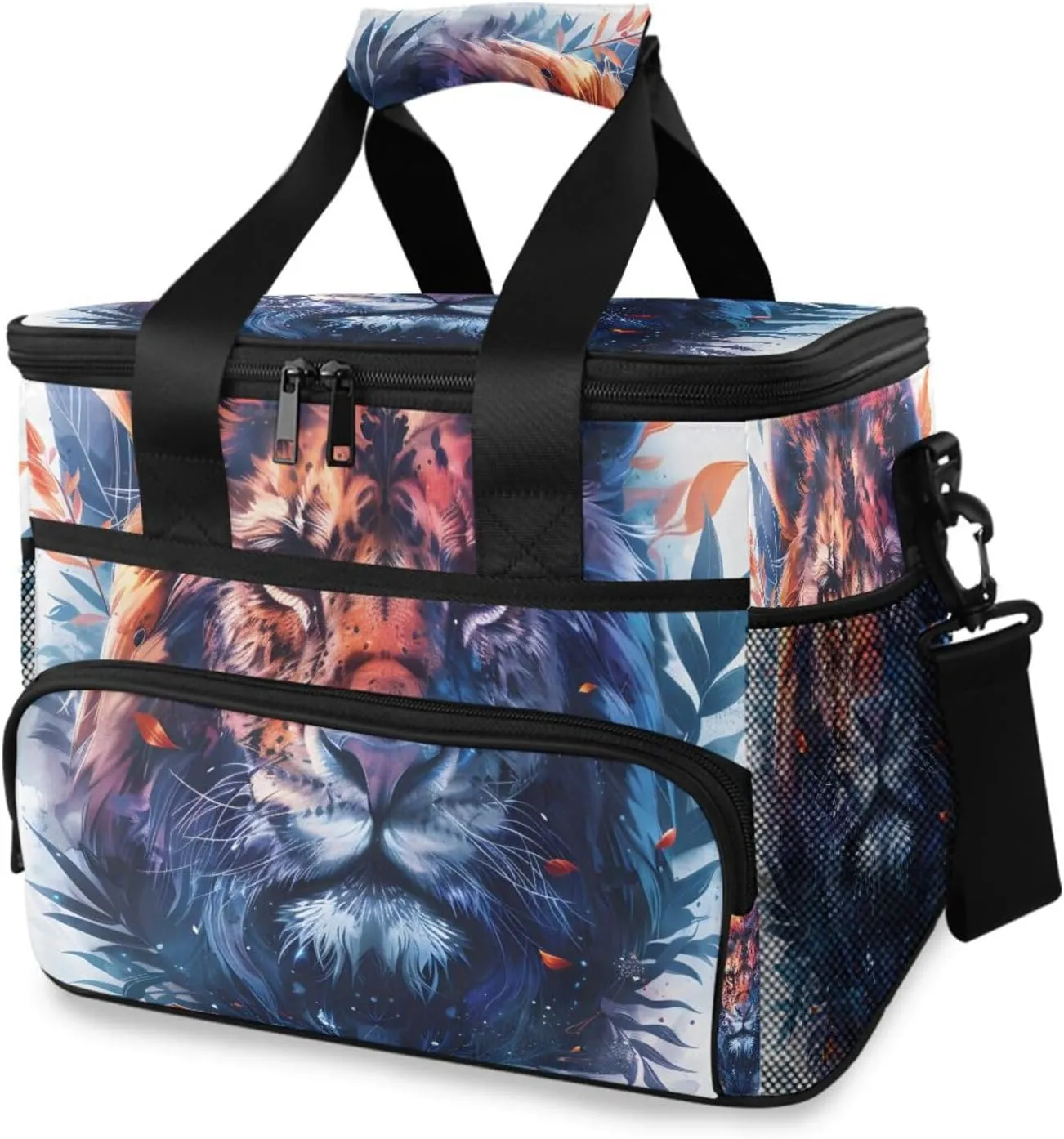 Lion Palm Leave Animal Head Cooler Bag Insulated Cooler Soft Sided Cooler 24 Can Portable Picnic Bag Large Leakproof Lunch Bag Box for Beach Grocery Camping Travel Car Men Women