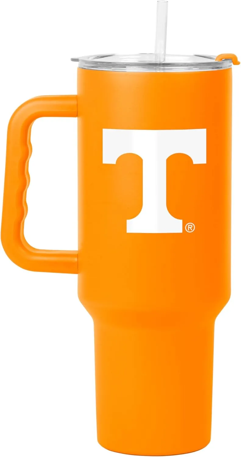 Logo Brands NCAA 40 oz Tumbler with Handle -Stainless Steel Insulated Travel Tumbler with Straw Lid – Powder Coated, Leak-Resistant, Keeps Drinks Hot/Cold – Perfect for Tailgating, or Everyday Use