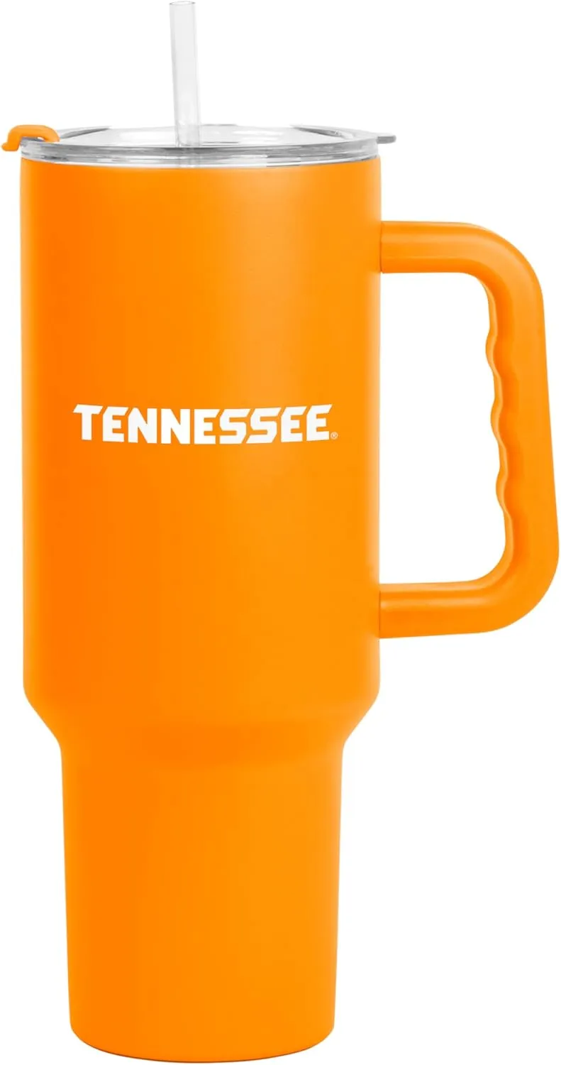 Logo Brands NCAA 40 oz Tumbler with Handle -Stainless Steel Insulated Travel Tumbler with Straw Lid – Powder Coated, Leak-Resistant, Keeps Drinks Hot/Cold – Perfect for Tailgating, or Everyday Use