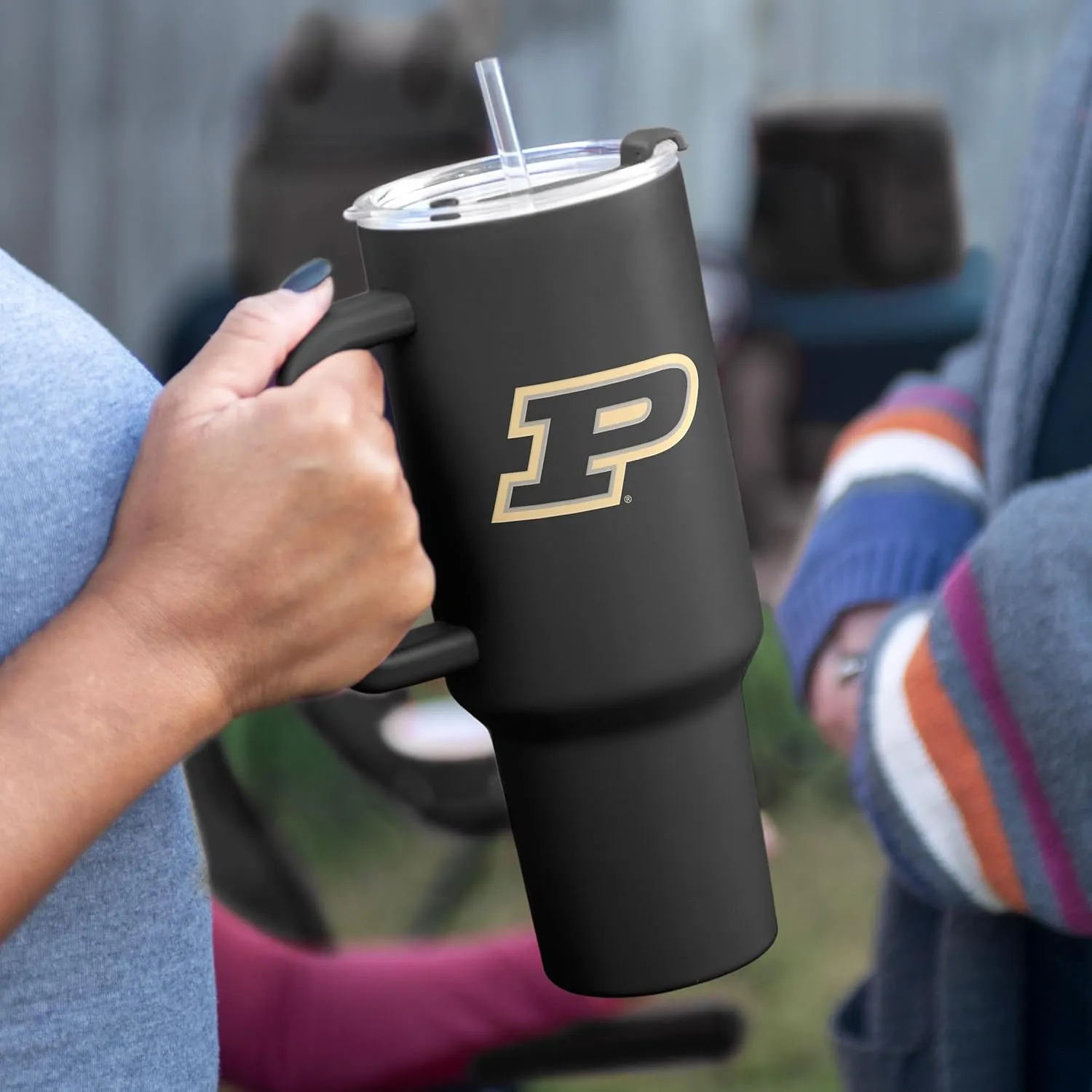 Logo Brands NCAA 40 oz Tumbler with Handle -Stainless Steel Insulated Travel Tumbler with Straw Lid – Powder Coated, Leak-Resistant, Keeps Drinks Hot/Cold – Perfect for Tailgating, or Everyday Use
