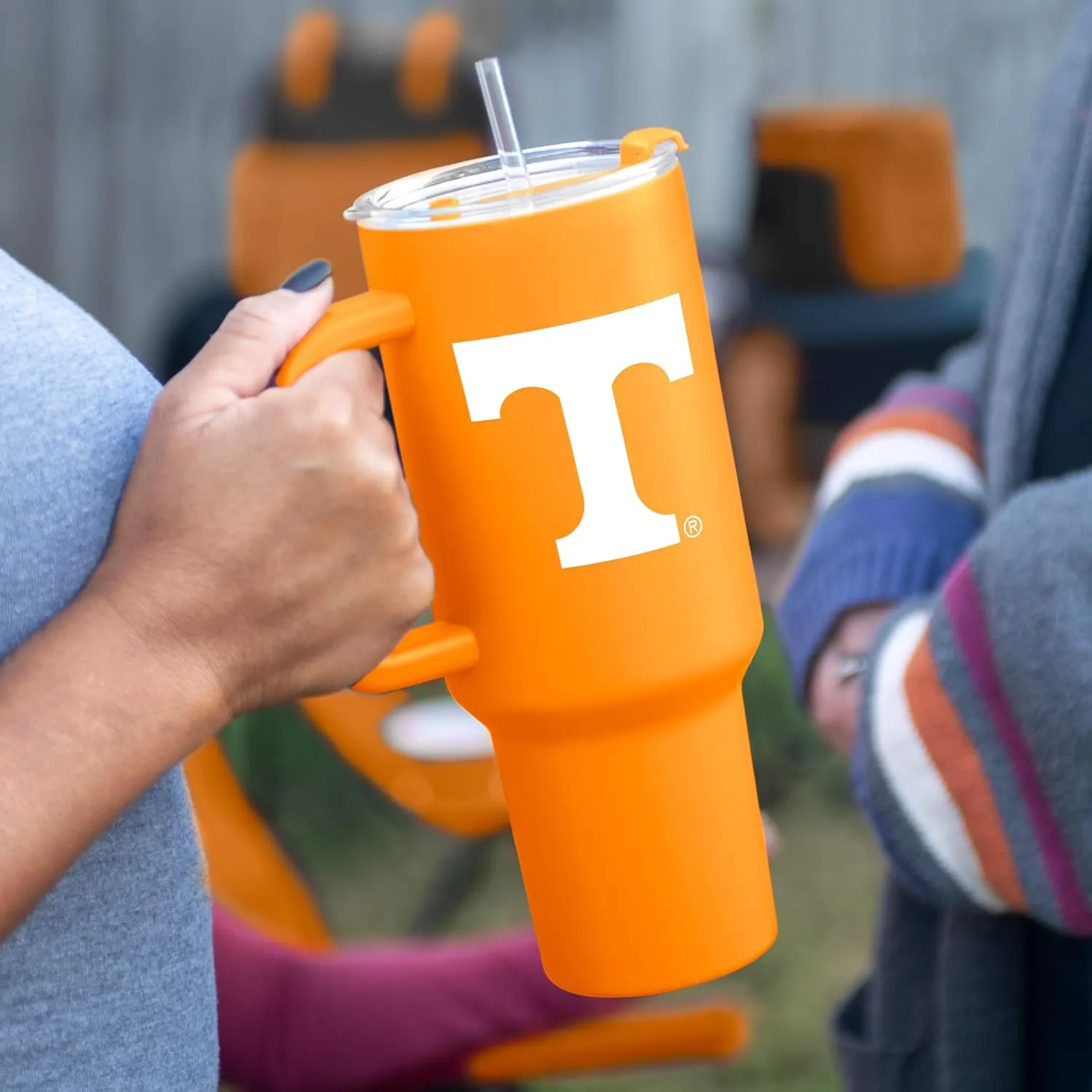 Logo Brands NCAA 40 oz Tumbler with Handle -Stainless Steel Insulated Travel Tumbler with Straw Lid – Powder Coated, Leak-Resistant, Keeps Drinks Hot/Cold – Perfect for Tailgating, or Everyday Use