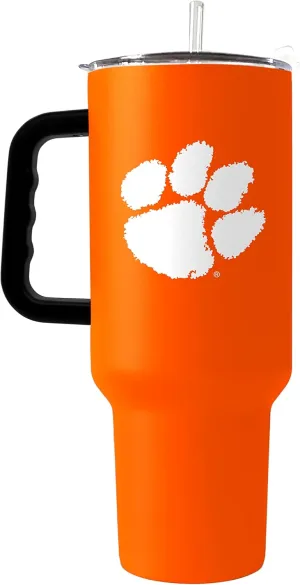 Logo Brands NCAA Clemson Tigers 40oz Flipside Powder Coat Tumbler - Double-Wall Insulated, Reusable Straw, Rugged Handle