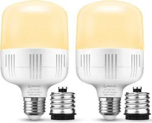 LOHAS Super Bright Light Bulbs, 250-300W Equivalent, 3400LM E26 Garage LED Bulb, 3000K Soft White, 30 Watt High Lumen LED Bulb, w/E39 Adapter for Commercial Warehouse Workshop Factory Backyard, 2 Pack