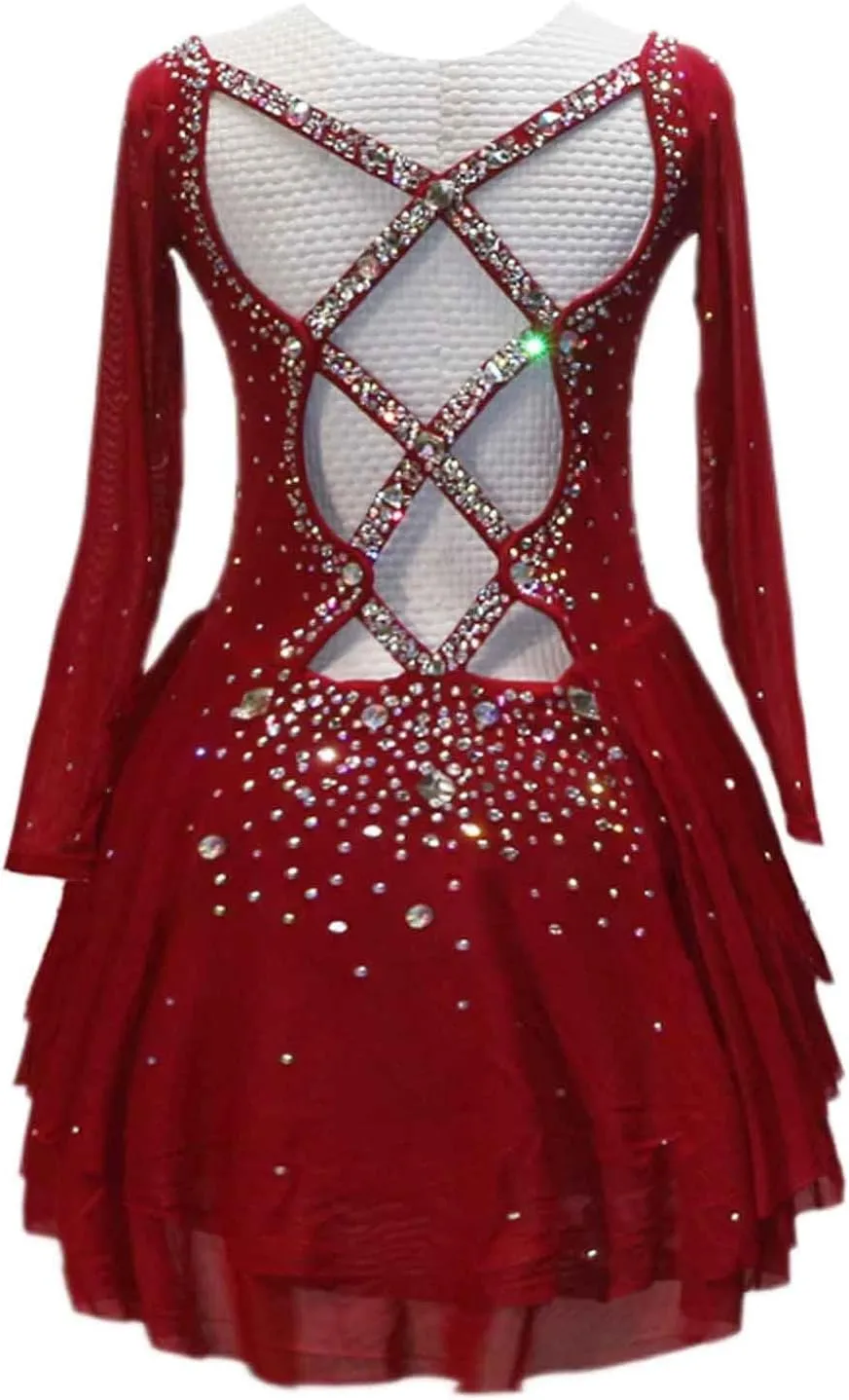 Long Sleeve Figure Skating Dress for Girls Elasticity Breathable Ice Skating Dress Girls' Dance Dresses