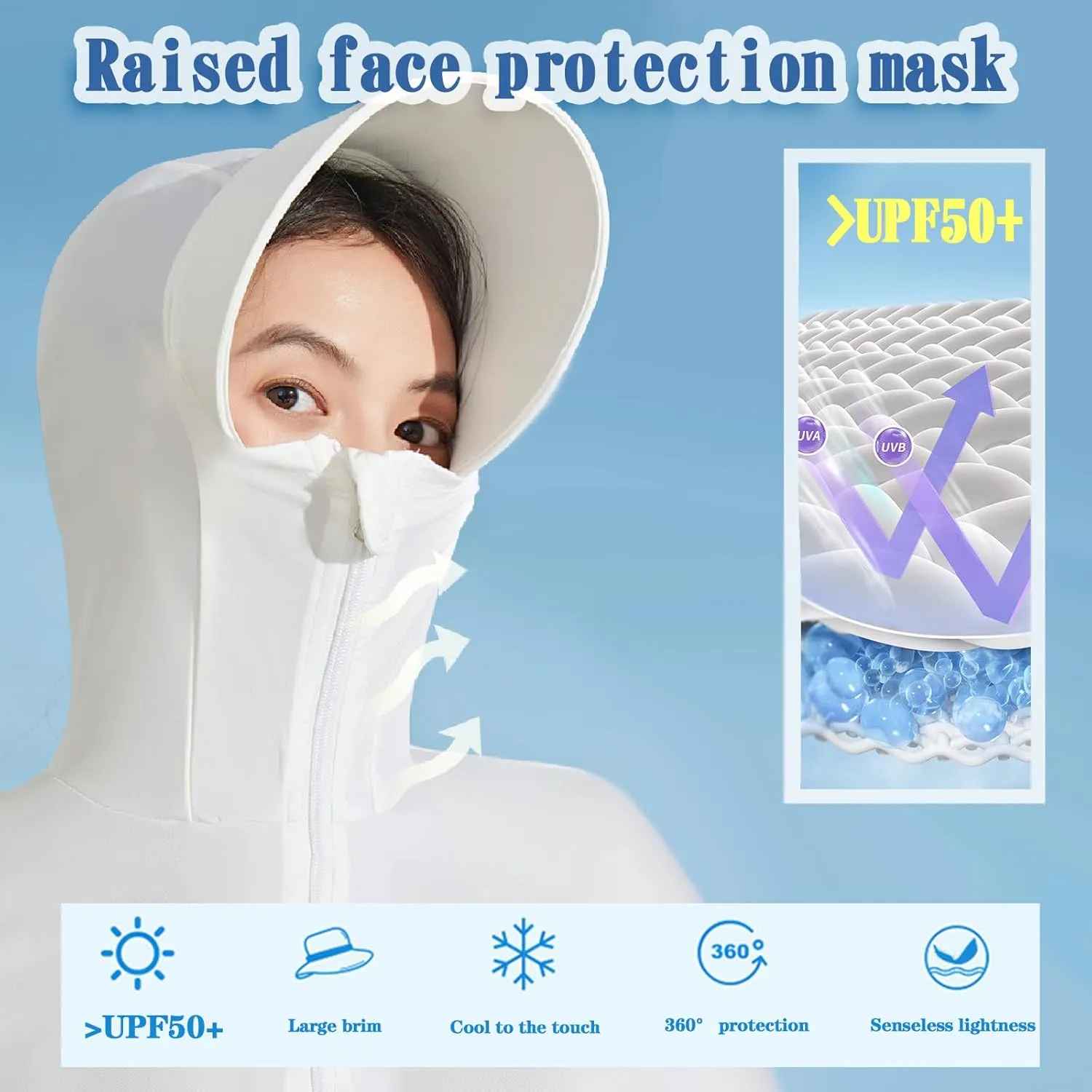 Long Women UPF 50  Sun Protection Hooded Ice Silk Coat with Pockets Hiking Outdoor Anti-UV Jacket
