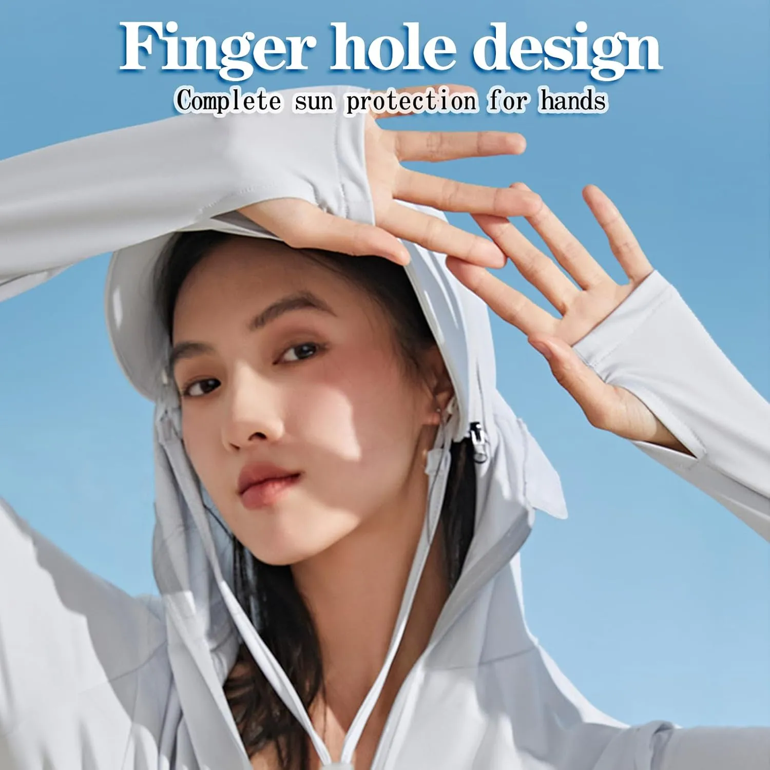 Long Women UPF 50  Sun Protection Hooded Ice Silk Coat with Pockets Hiking Outdoor Anti-UV Jacket