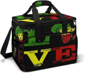 Love Africa Map Rasta Reggae Lion Cooler Bag, Collapsible Soft Sided Cooler, Large Leakproof Camping Cooler, Portable Travel Cooler for Camping, Road Trips