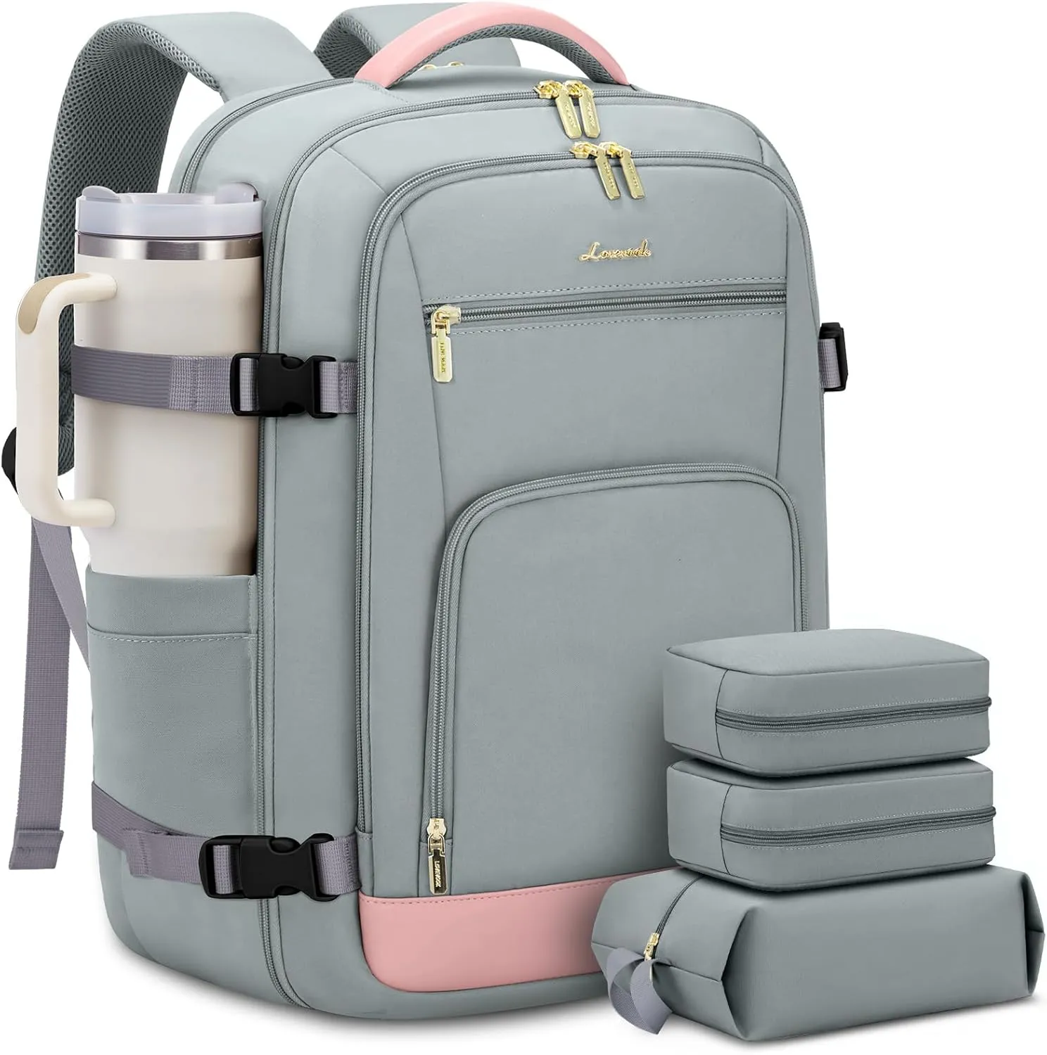 LOVEVOOK 50L Travel Backpack for Women Flight Approved, Carry on Backpack for Airplanes, TSA Personal Item Travel Bag, Waterproof 18 Inch Laptop Backpack, Business Weekender Overnight Daypack, 4Pcs