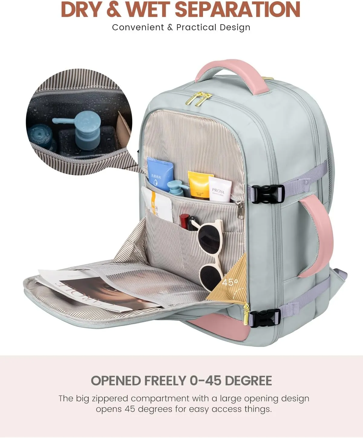 LOVEVOOK 50L Travel Backpack for Women Flight Approved, Carry on Backpack for Airplanes, TSA Personal Item Travel Bag, Waterproof 18 Inch Laptop Backpack, Business Weekender Overnight Daypack, 4Pcs