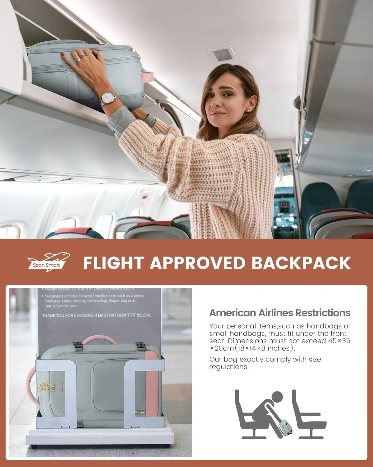 LOVEVOOK 50L Travel Backpack for Women Flight Approved, Carry on Backpack for Airplanes, TSA Personal Item Travel Bag, Waterproof 18 Inch Laptop Backpack, Business Weekender Overnight Daypack, 4Pcs