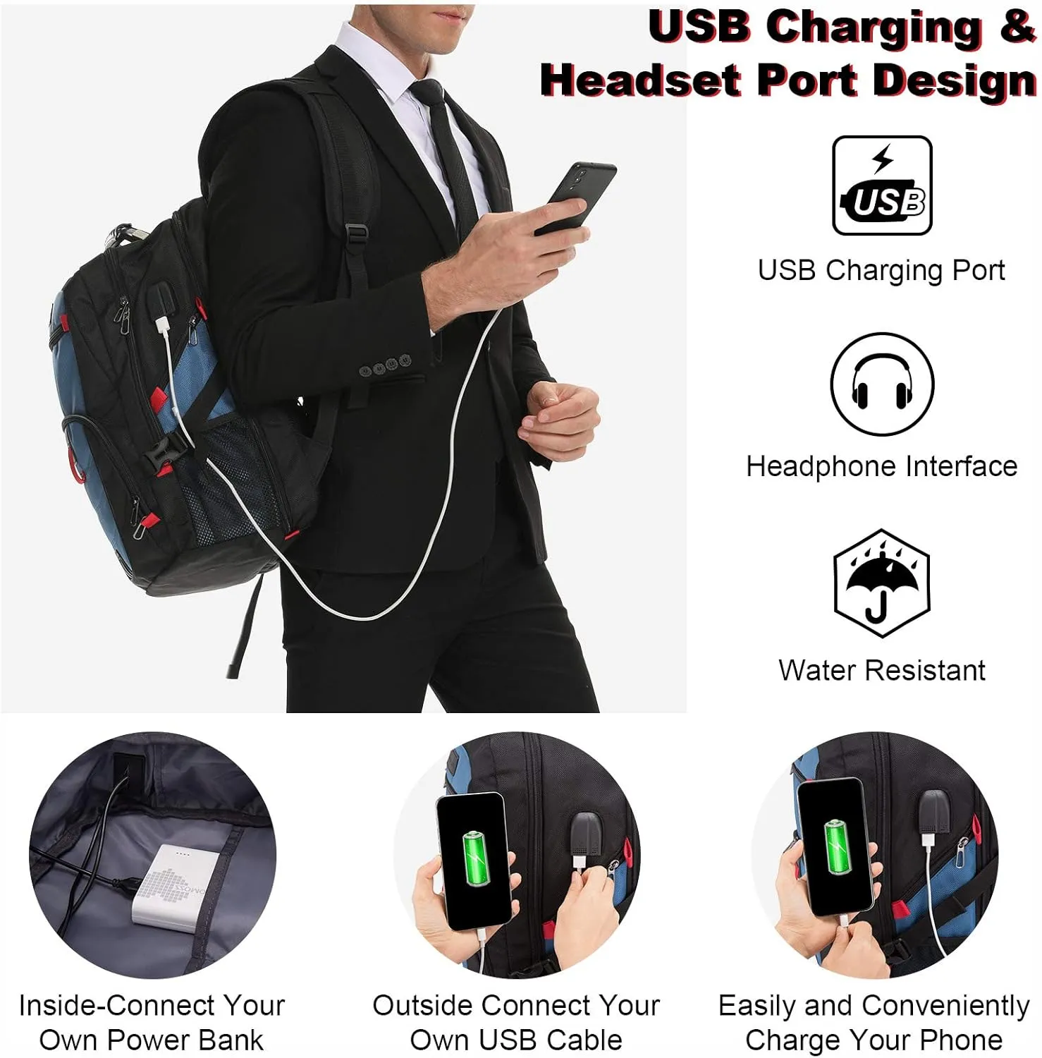 LOVEVOOK Travel Laptop Backpack Waterproof Anti Theft with Lock and USB Charging Port Large Computer Business Backpack for Men Women College (15.6 inch, Blue)
