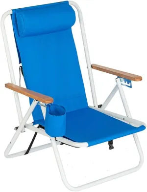 Low Folding Beach Chairs Lightweight Portable Camping Chair Backpack Beach Chair with Heavy Duty Seat Beverage Cup Holder for Poolside Lawn Camp Support 220.46lbs