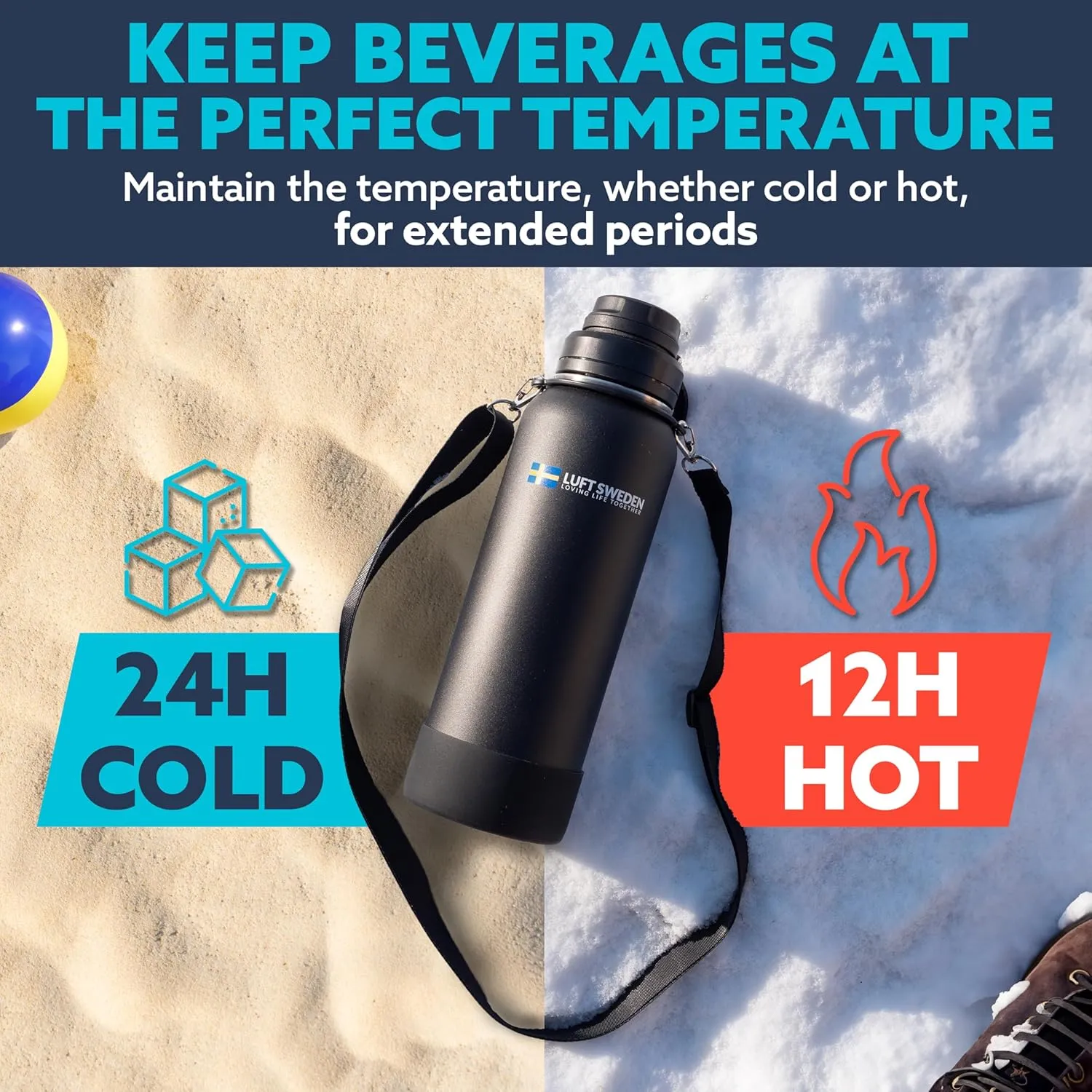 LUFT SWEDEN 40 oz Insulated Water Bottle with Straw Lid – Red & Purple – Stainless Steel, Leakproof, Dishwasher Safe – Double Wall Gym Flask for Ice-Cold Drinks – BPA-Free Reusable Thermos