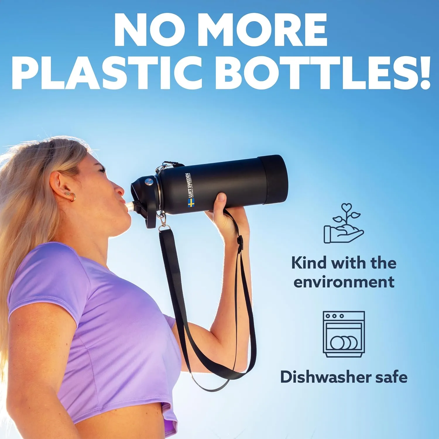 LUFT SWEDEN 40 oz Insulated Water Bottle with Straw Lid – Red & Purple – Stainless Steel, Leakproof, Dishwasher Safe – Double Wall Gym Flask for Ice-Cold Drinks – BPA-Free Reusable Thermos