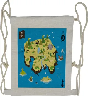 Lunarable Island Map Drawstring Backpack, Secret Forest Monster, Sackpack Bag