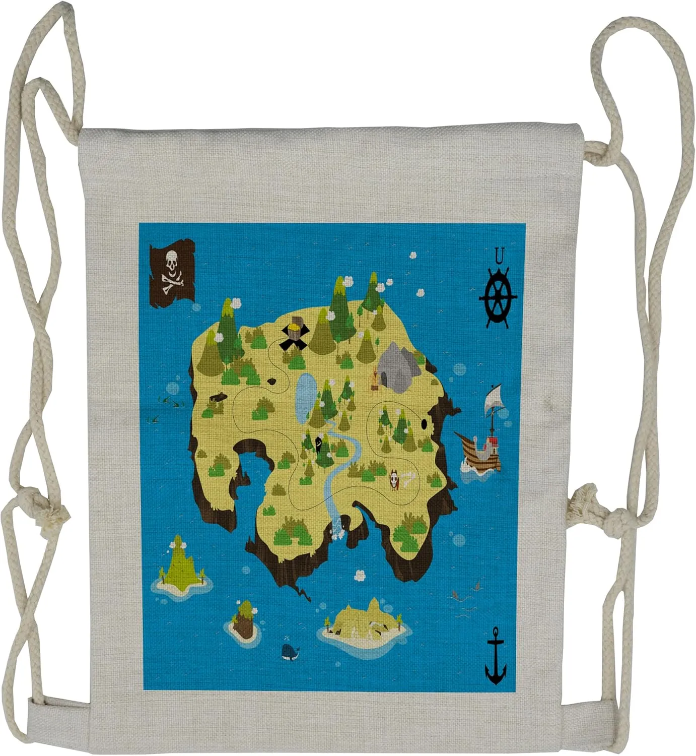 Lunarable Island Map Drawstring Backpack, Secret Forest Monster, Sackpack Bag