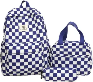 Lushandy 3PCS Checkered Backpack with Lunch Bag, Womens College Backpack Set Cute Aesthetic Daypack Checkered Laptop Backpack