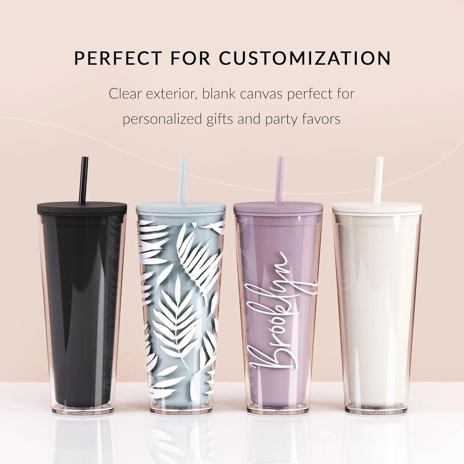 Maars Classic Acrylic Tumbler with Lid and Straw | 32oz Premium Insulated Iced Coffee Cups, Double Wall Reusable Plastic Cups - Black Tie, 2 Pack