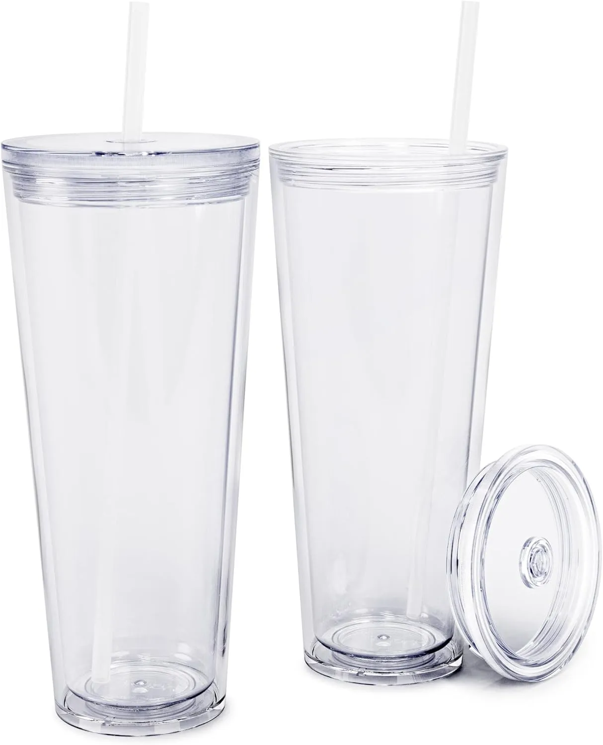 Maars Classic Acrylic Tumbler with Lid and Straw | 32oz Premium Insulated Iced Coffee Cups, Double Wall Reusable Plastic Cups - Clear, 2 Pack
