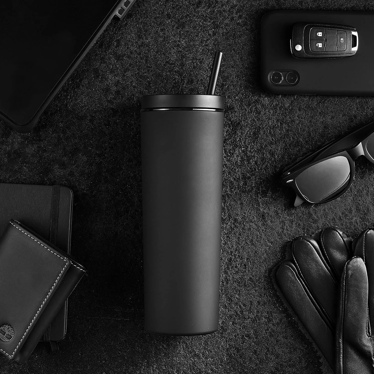 Maars Skinny Acrylic Tumbler with Lid and Straw | 18oz Premium Insulated Double Wall Plastic Reusable Cups - Clear, 2 Pack