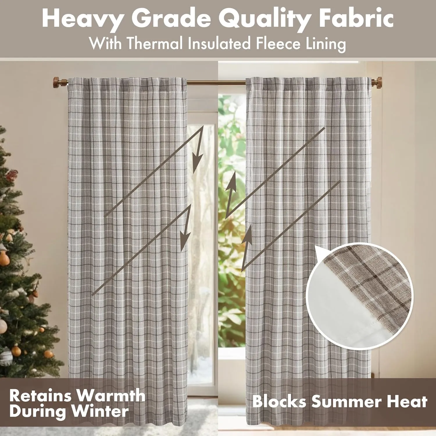 Madison Park Anaheim Cabin Plaid Curtain Window, Thermal Insulated Fleece Lining, Living Room Decor Room Darkening Drape for Bedroom, 1-Single Panel Pack, 50" x 84", Rod Pocket, Brown