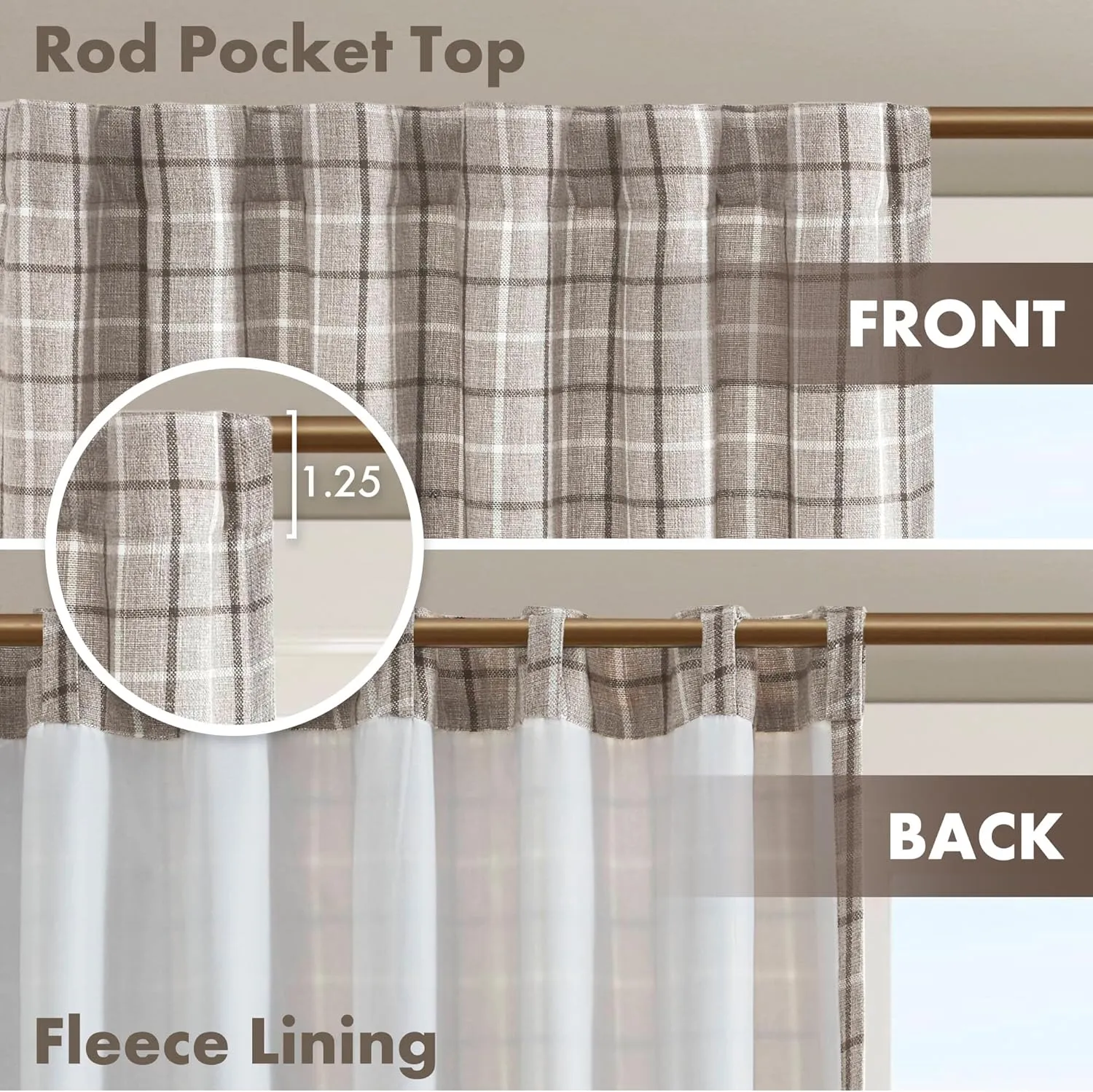 Madison Park Anaheim Cabin Plaid Curtain Window, Thermal Insulated Fleece Lining, Living Room Decor Room Darkening Drape for Bedroom, 1-Single Panel Pack, 50" x 84", Rod Pocket, Brown