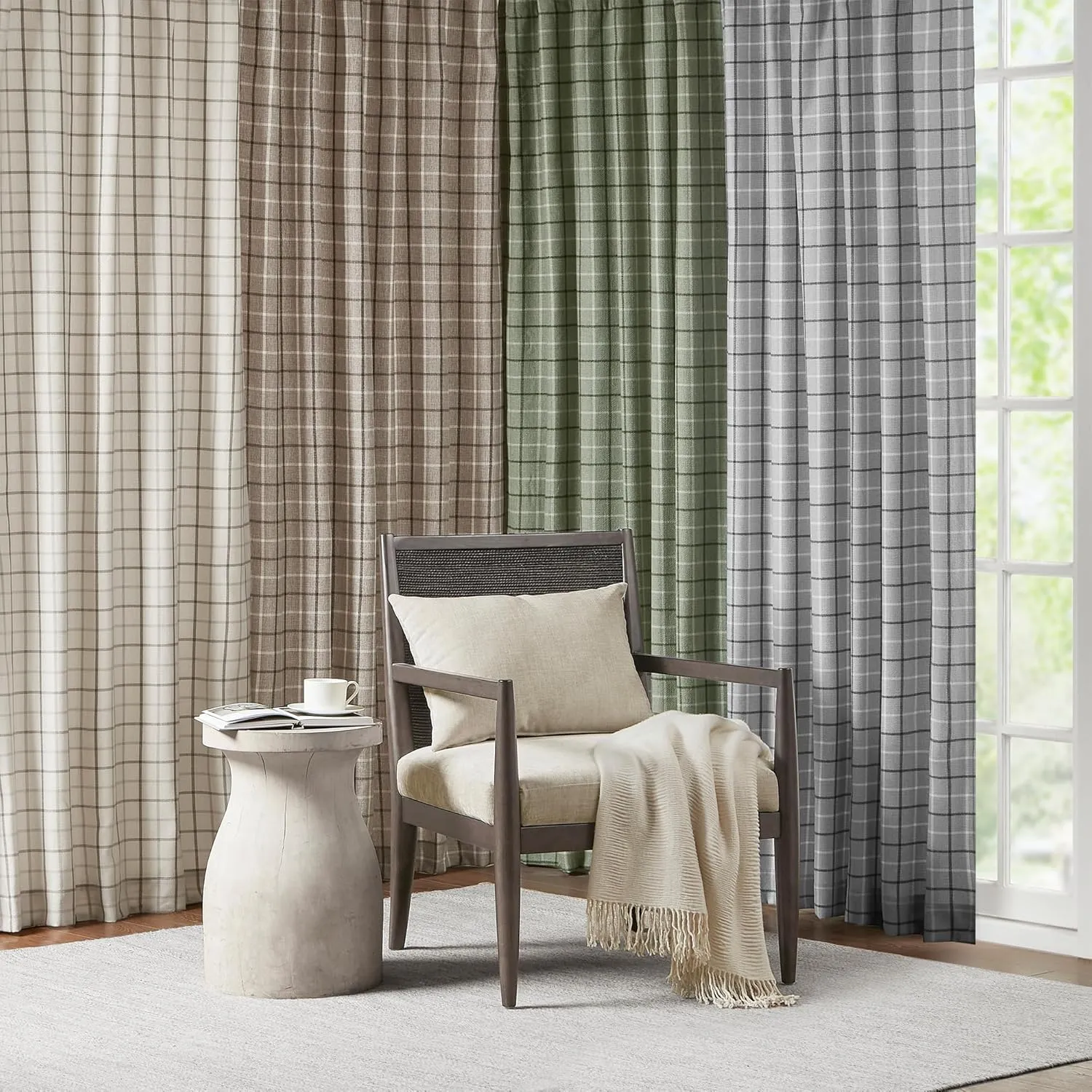 Madison Park Anaheim Cabin Plaid Curtain Window, Thermal Insulated Fleece Lining, Living Room Decor Room Darkening Drape for Bedroom, 1-Single Panel Pack, 50" x 84", Rod Pocket, Brown