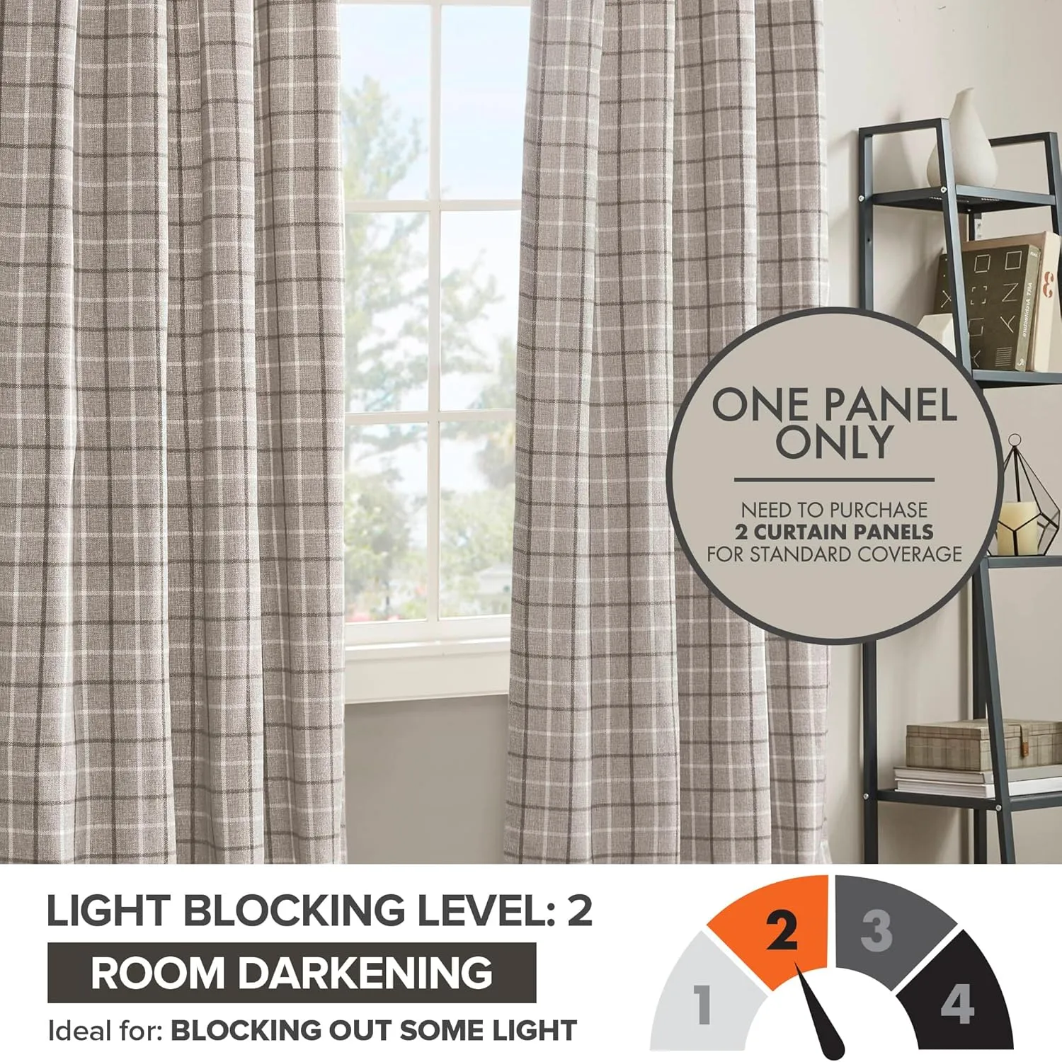 Madison Park Anaheim Cabin Plaid Curtain Window, Thermal Insulated Fleece Lining, Living Room Decor Room Darkening Drape for Bedroom, 1-Single Panel Pack, 50" x 84", Rod Pocket, Brown