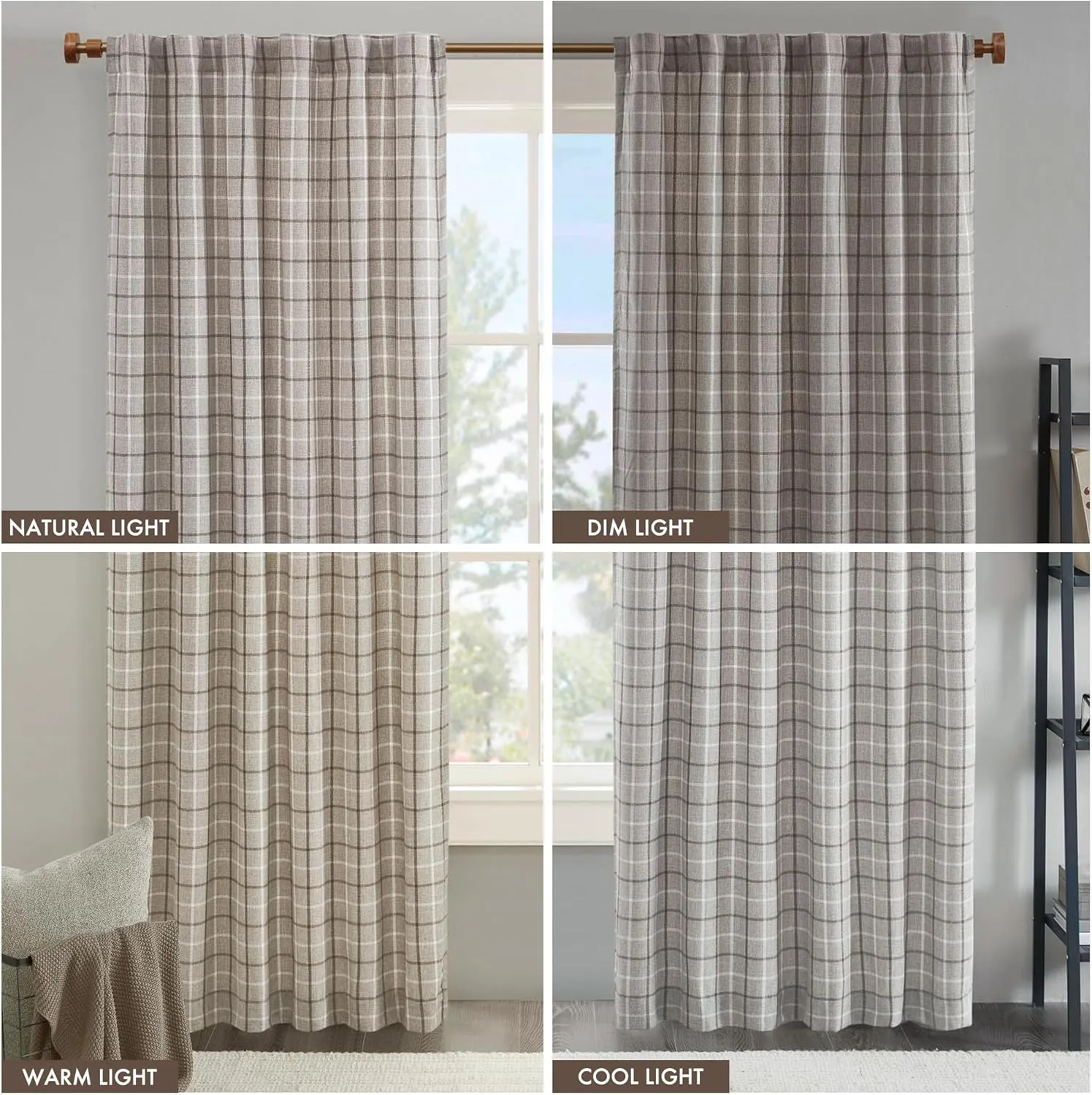 Madison Park Anaheim Cabin Plaid Curtain Window, Thermal Insulated Fleece Lining, Living Room Decor Room Darkening Drape for Bedroom, 1-Single Panel Pack, 50" x 84", Rod Pocket, Brown