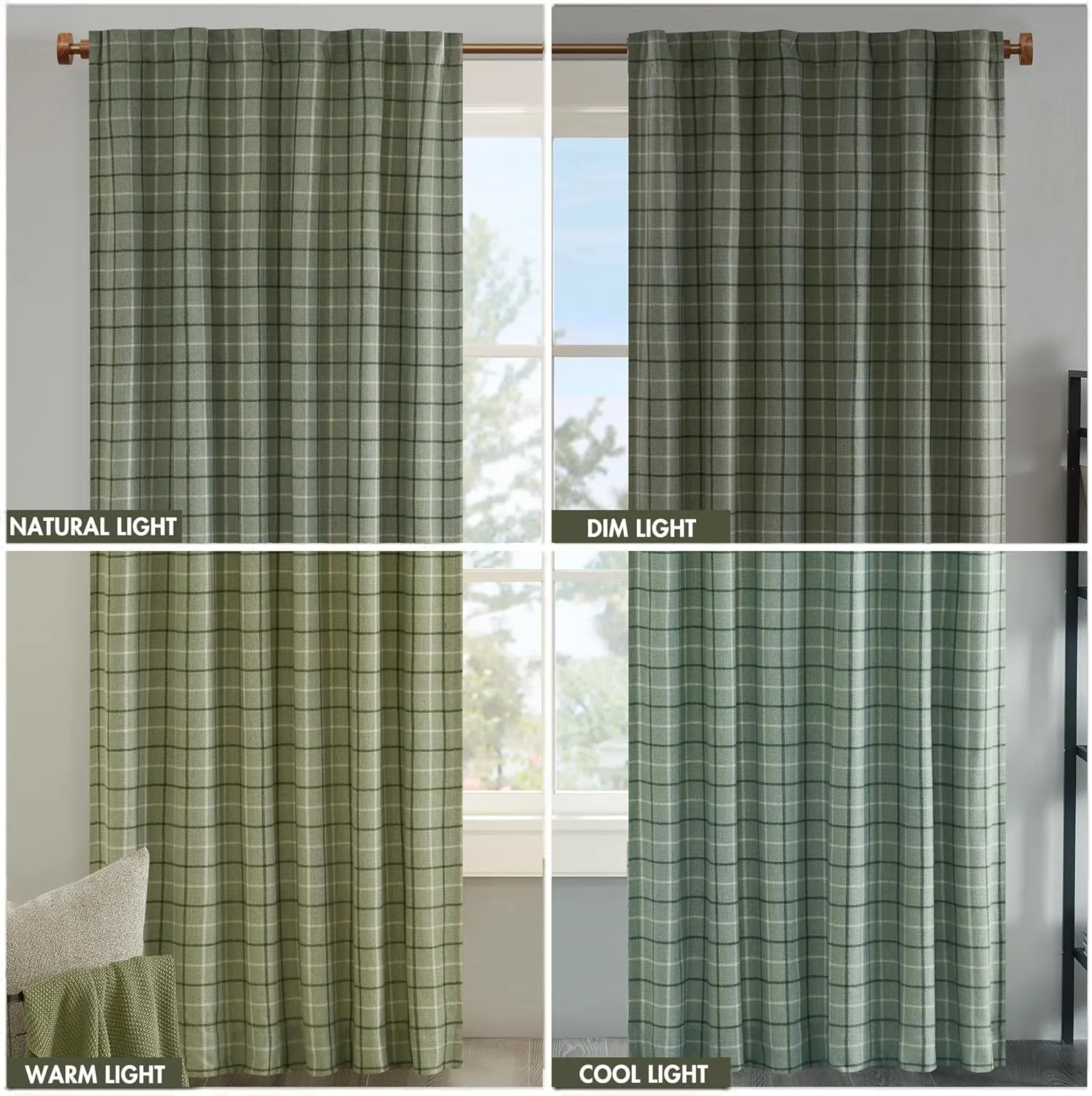 Madison Park Anaheim Cabin Plaid Curtain Window, Thermal Insulated Fleece Lining, Living Room Decor Room Darkening Drape for Bedroom, 1-Single Panel Pack, 50" x 84" Rod Pocket, Green