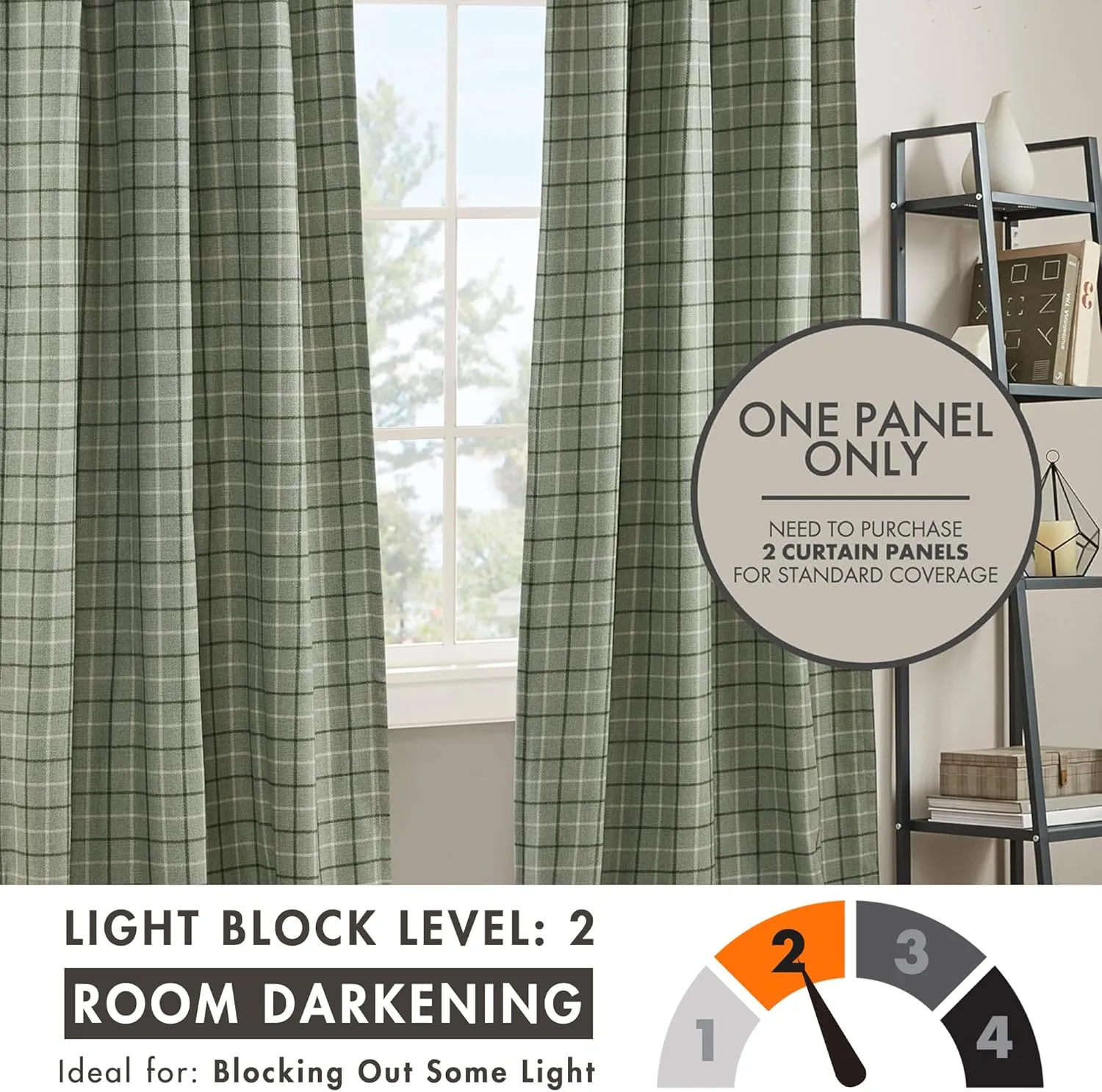 Madison Park Anaheim Cabin Plaid Curtain Window, Thermal Insulated Fleece Lining, Living Room Decor Room Darkening Drape for Bedroom, 1-Single Panel Pack, 50" x 84" Rod Pocket, Green