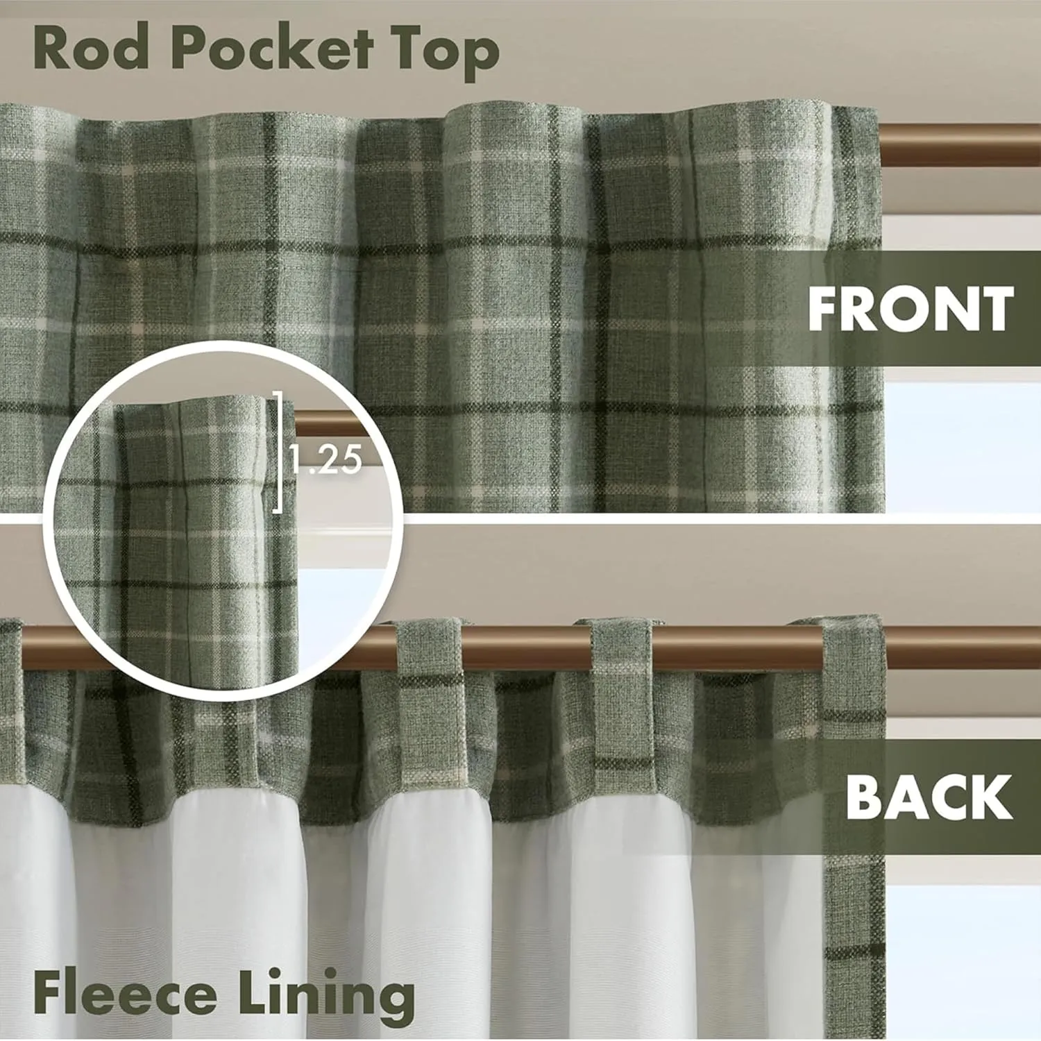 Madison Park Anaheim Cabin Plaid Curtain Window, Thermal Insulated Fleece Lining, Living Room Decor Room Darkening Drape for Bedroom, 1-Single Panel Pack, 50" x 84" Rod Pocket, Green