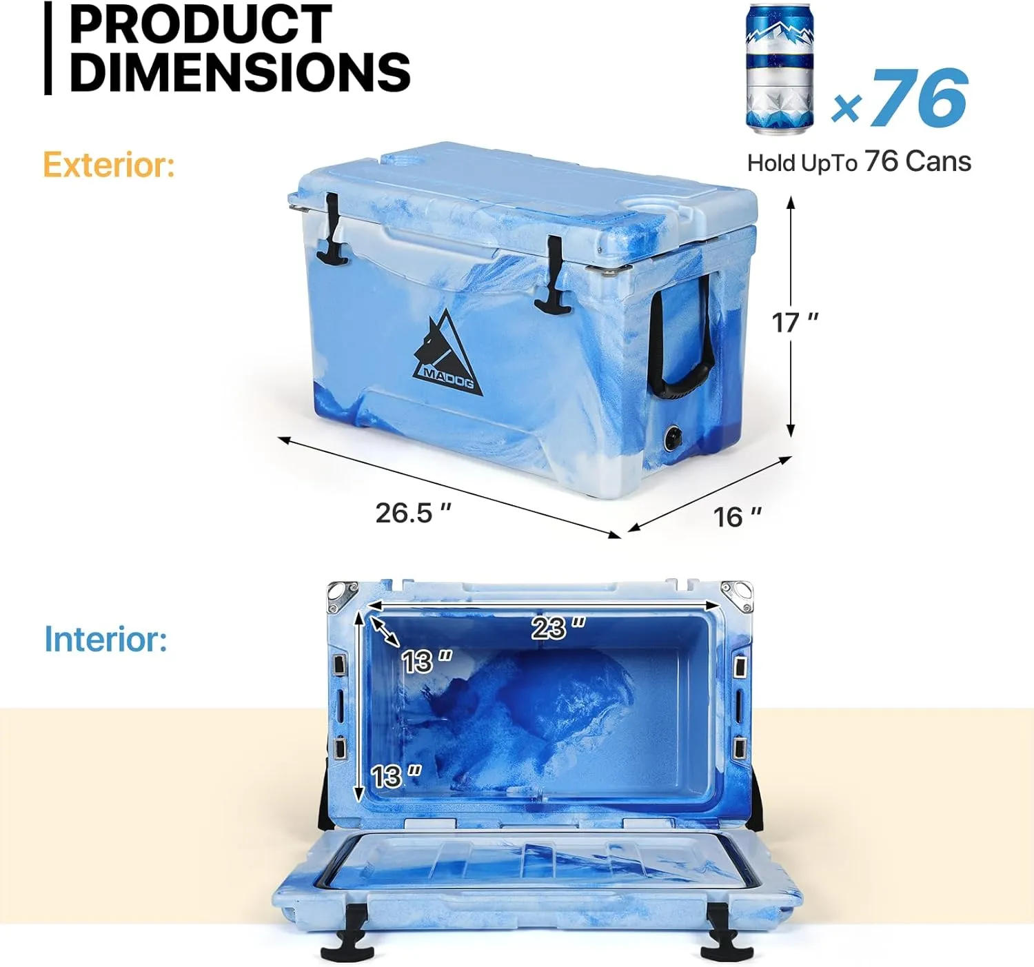 MADOG Portable Small Cooler, Lightweight Hard Cooler, Leak-Proof Beach Cooler for 5-7 Days Ice Retention, LLDPE Compact Coolers for Camping, Drink and Traveling