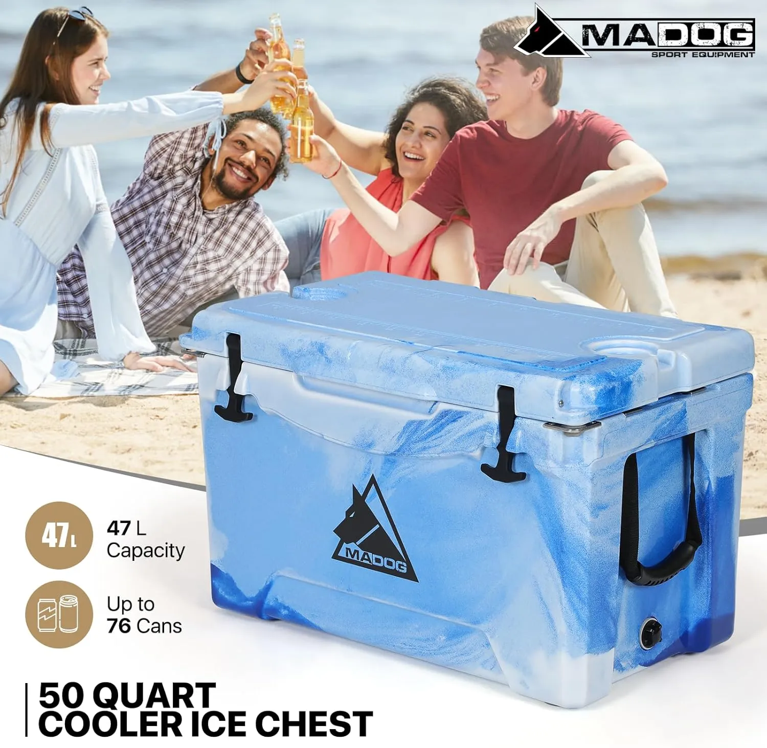 MADOG Portable Small Cooler, Lightweight Hard Cooler, Leak-Proof Beach Cooler for 5-7 Days Ice Retention, LLDPE Compact Coolers for Camping, Drink and Traveling