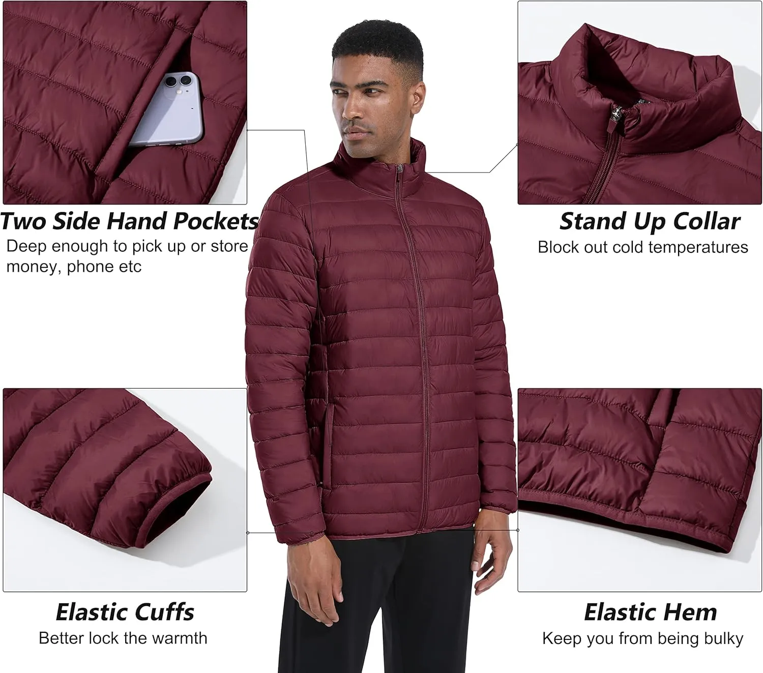 MAGCOMSEN Men's Puffer Jacket Lightweight Warm Winter Coats Water Repellent Windproof Insulated Jacket