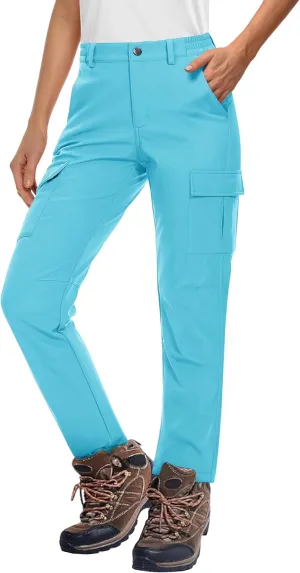 MAGCOMSEN Women's Fleece Lined Winter Hiking Waterproof Insulated Outdoor Snow Ski Softshell Pants for Cold Weather