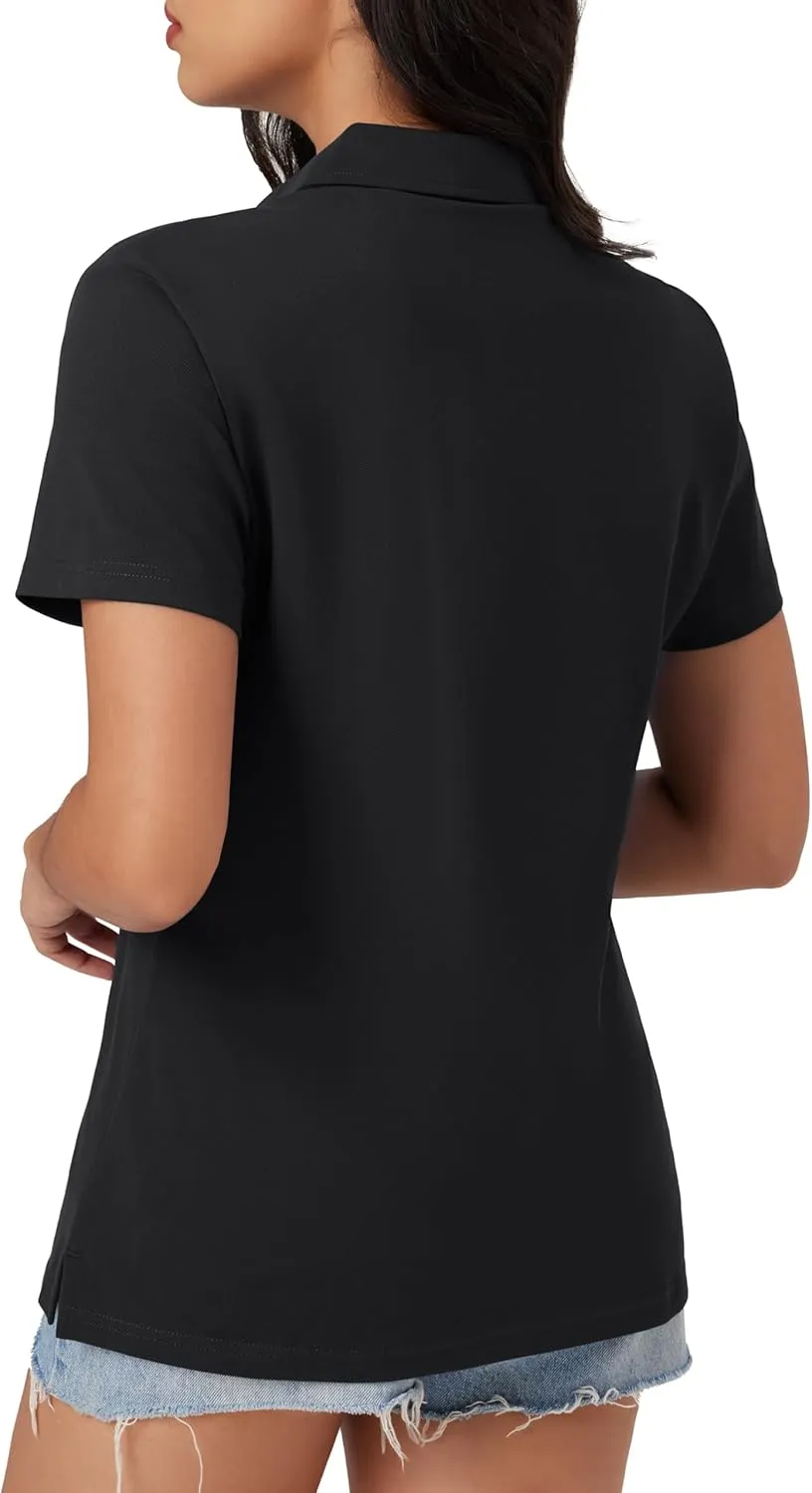 MAGCOMSEN Women's Polo Shirts Cotton Short Sleeve V-Neck Collared Tops Golf Shirt Work Casual Summer Tee