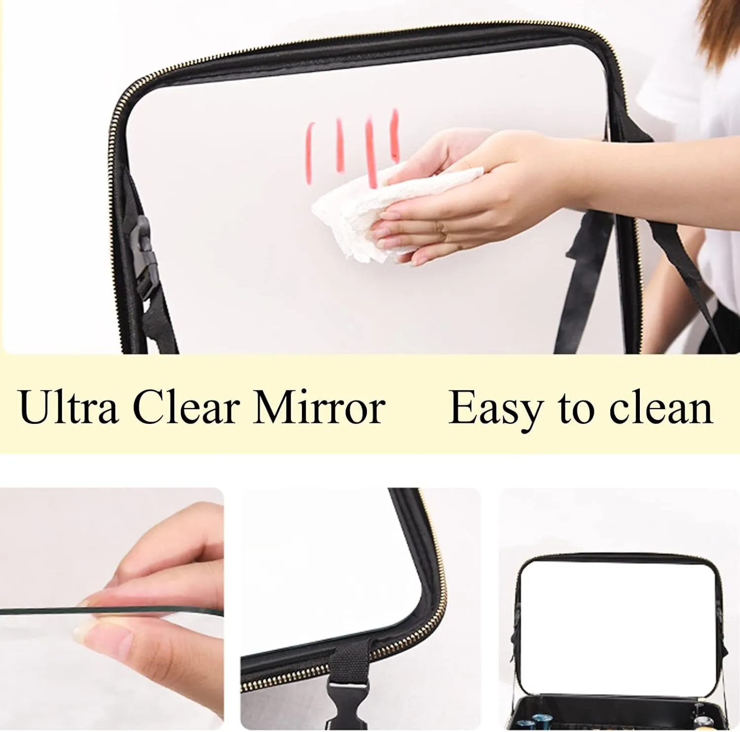 Makeup Bag Cosmetic Case Portable Travel Vanity Beauty Box , With Shoulder Strap And Dividers Compartment, Adjustable Dividers, Cosmetic Bag With Mirror, PU Leather Fabric,Black cosmetic case ( Color