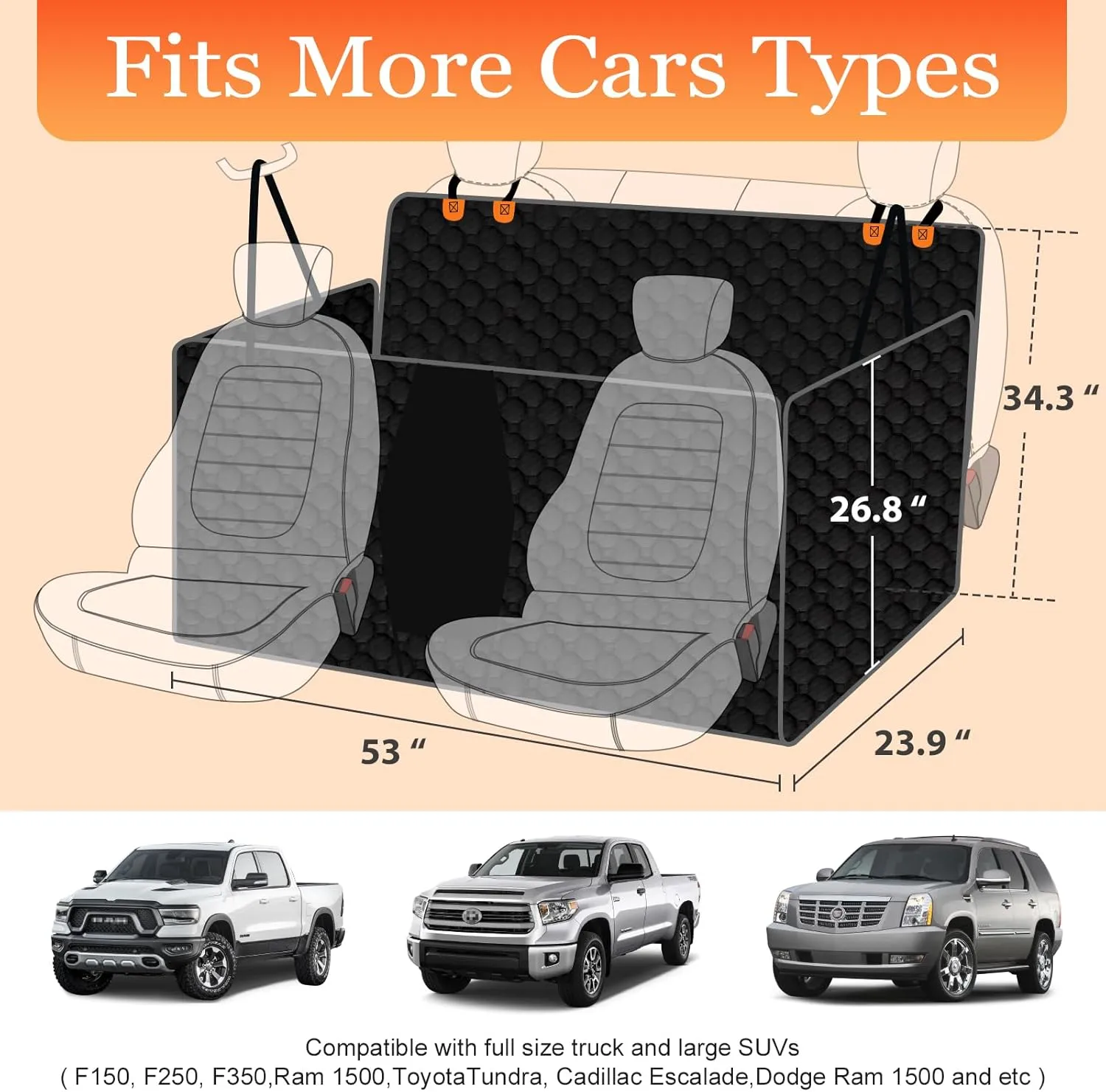 Mancro XXL Floor Dog Hammock for Truck with Flip Up Rear Seats, Waterproof Dog Seat Cover for Back Seat, Full Back Seat Floor Protector for Full Size Crew Cab Truck, Large SUV, Black