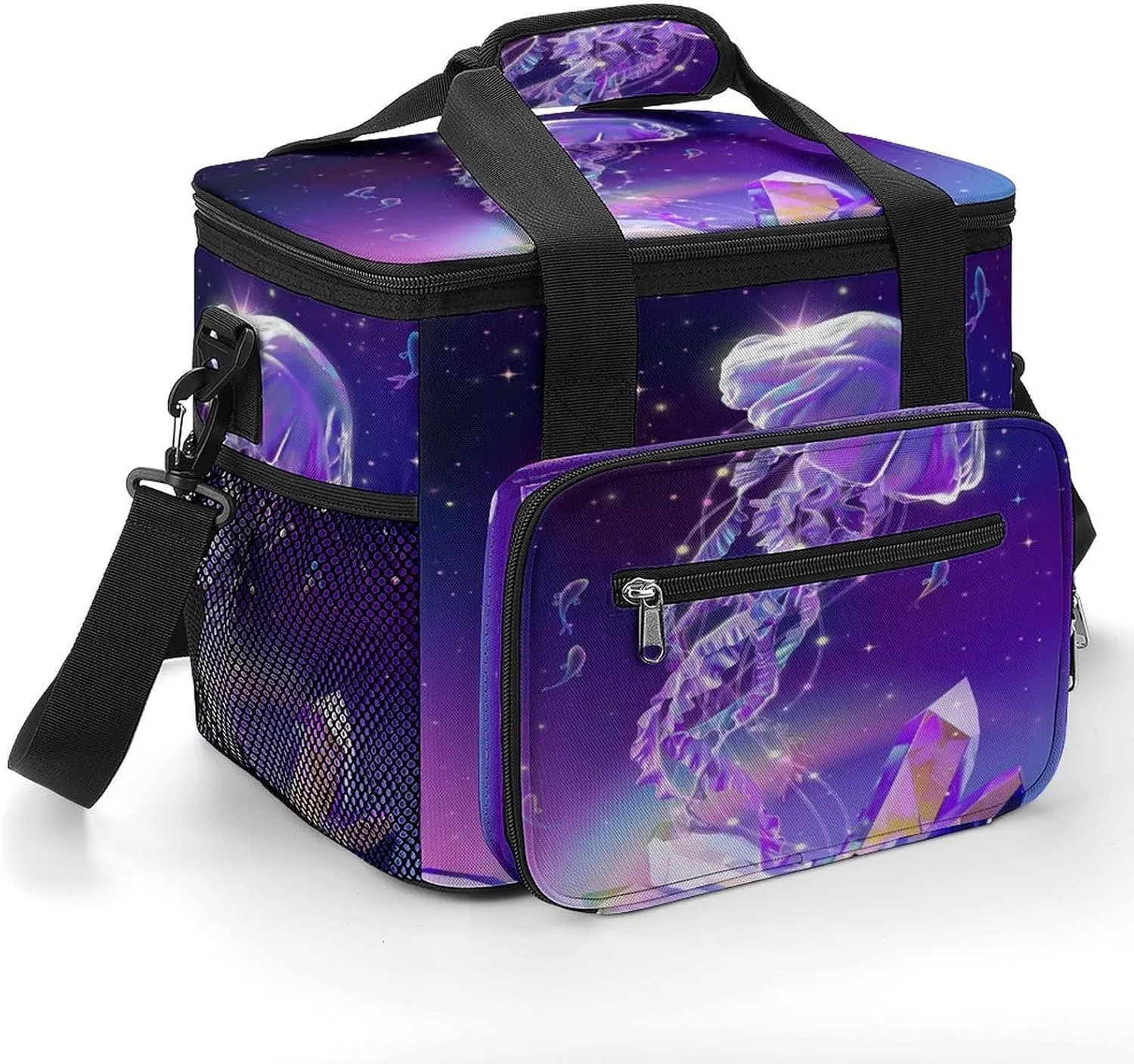 Marine Fantasy Jellyfish 22.5L Insulated Camping Coolers Bag Colored Crystal Large Leakproof Ice Chest for Beach Travel Picnic