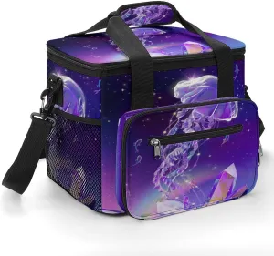 Marine Fantasy Jellyfish 22.5L Insulated Camping Coolers Bag Colored Crystal Large Leakproof Ice Chest for Beach Travel Picnic