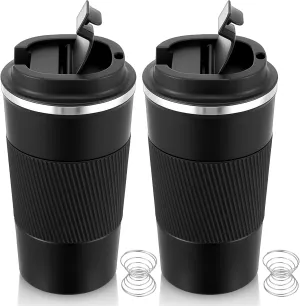 Maxdot 2 Pcs Stainless Steel Shaker Cup with Mixing Ball 17 oz Insulated Metal Black Blender Tumbler Water Bottle for Protein Mixes Workout