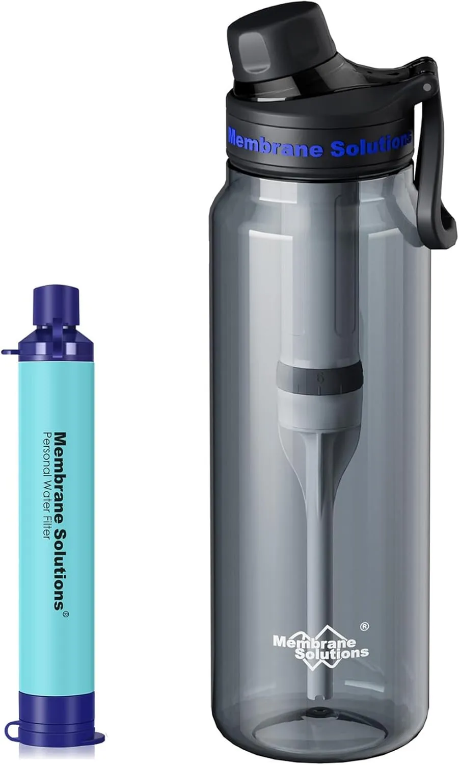 Membrane Solutions 36oz C3 ACFX2 Filtered Water Bottle with 1 Packs Outdoor Water Filter Straw