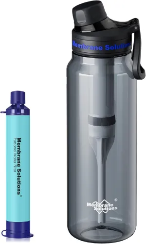 Membrane Solutions 36oz C3 ACFX2 Filtered Water Bottle with 1 Packs Outdoor Water Filter Straw