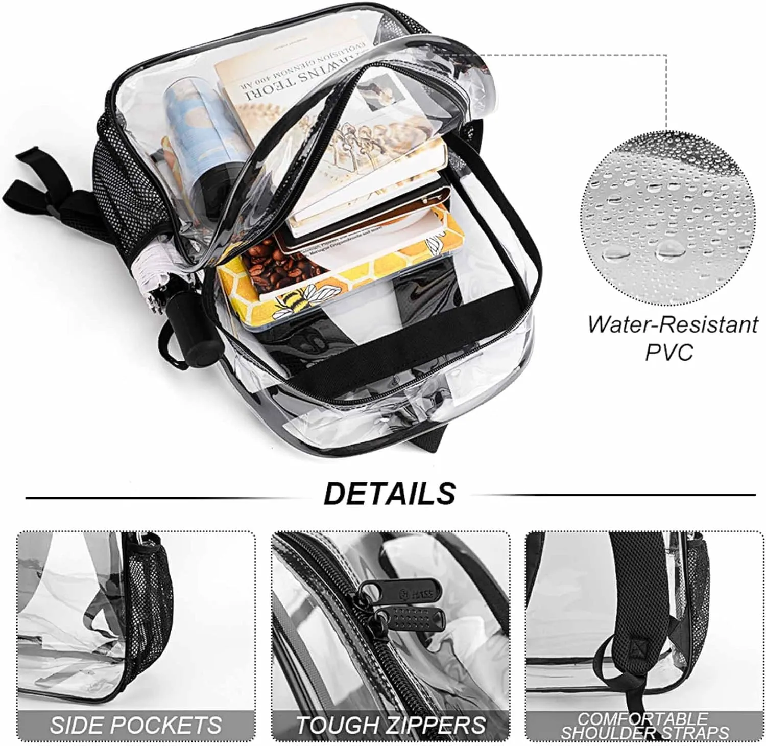 Men & Women Transparent Black Labrador Dog Backpack Large Capacity Bookbag With Smooth Zippers for Climbing Picnic Bicycle