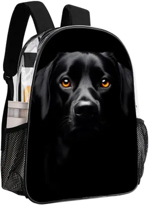 Men & Women Transparent Black Labrador Dog Backpack Large Capacity Bookbag With Smooth Zippers for Climbing Picnic Bicycle