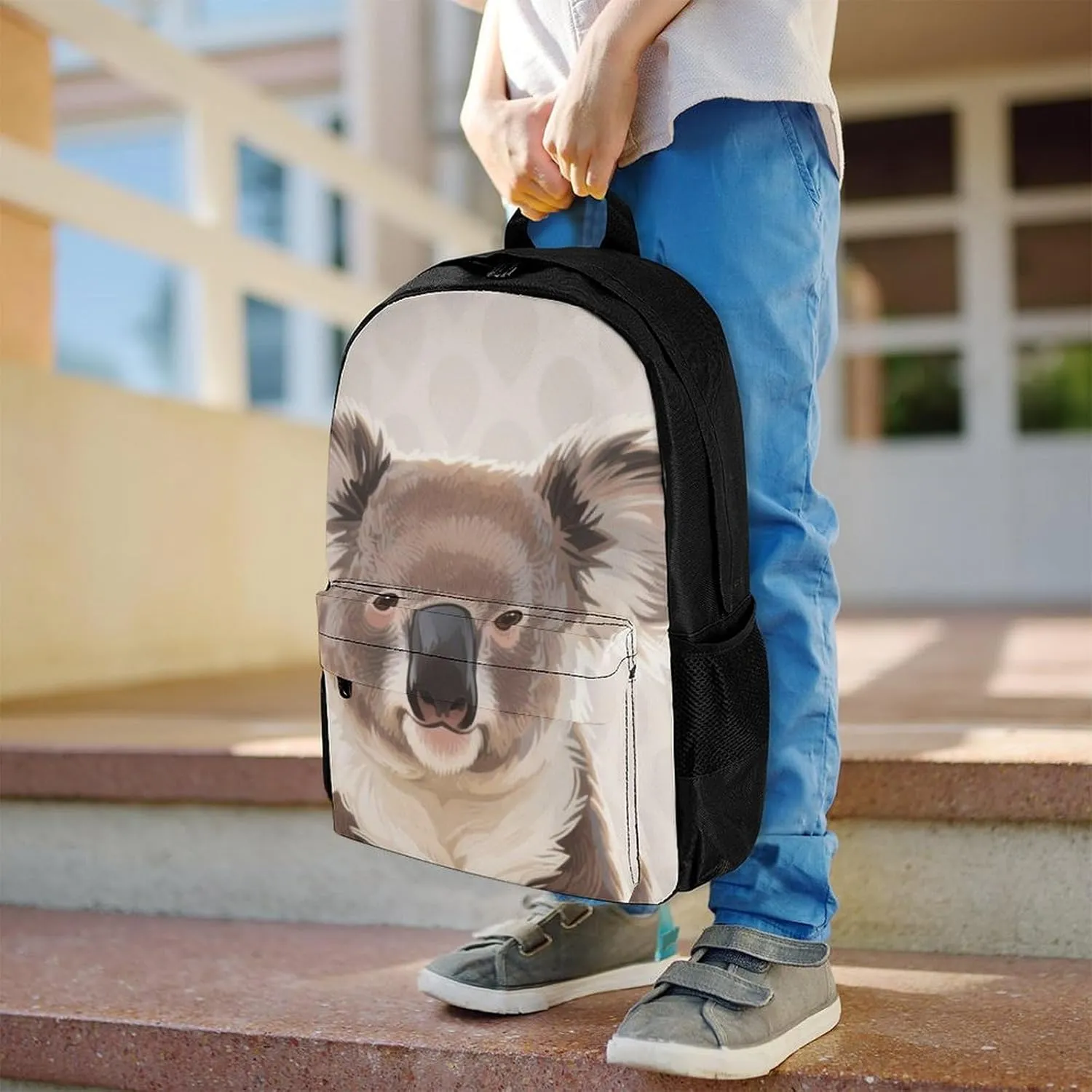 Men Women Polyester Cute Cartoon Koala Art Daypack Bookbag Big Capacity Shoulder Bag With Padded Straps for Climbing Travel Walking Cycling