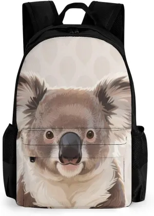 Men Women Polyester Cute Cartoon Koala Art Daypack Bookbag Big Capacity Shoulder Bag With Padded Straps for Climbing Travel Walking Cycling